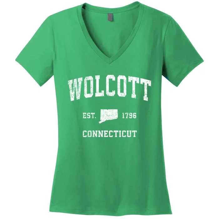 Wolcott Connecticut Ct Vintage Athletic Sports Women's V-Neck T-Shirt