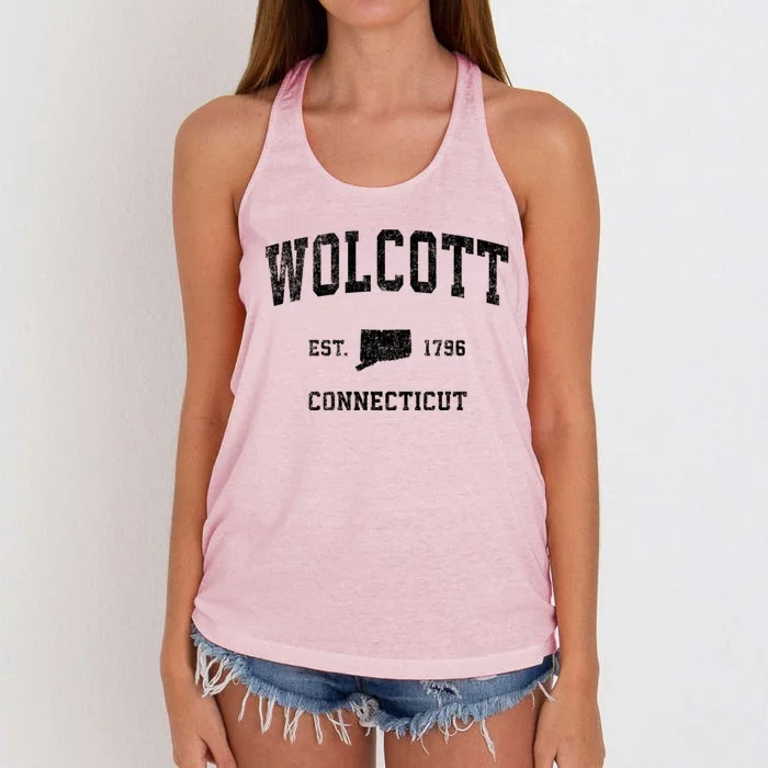 Wolcott Connecticut Ct Vintage Athletic Sports Women's Knotted Racerback Tank