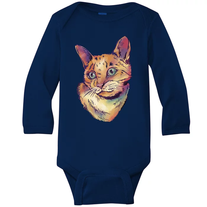 Watercolor Cute Cat Baby Long Sleeve Bodysuit