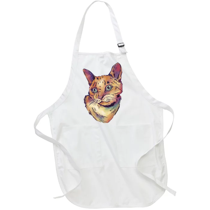 Watercolor Cute Cat Full-Length Apron With Pocket