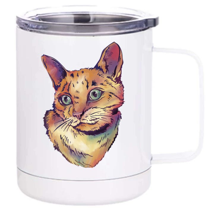 Watercolor Cute Cat Front & Back 12oz Stainless Steel Tumbler Cup