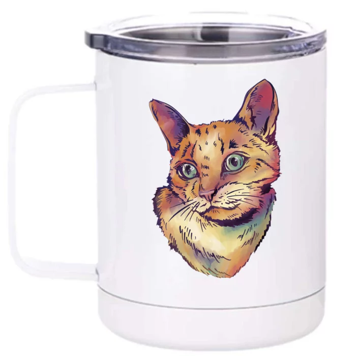 Watercolor Cute Cat Front & Back 12oz Stainless Steel Tumbler Cup