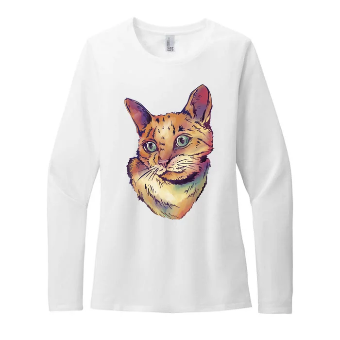 Watercolor Cute Cat Womens CVC Long Sleeve Shirt