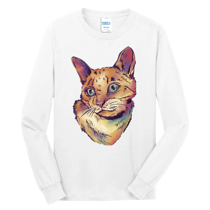 Watercolor Cute Cat Tall Long Sleeve T-Shirt