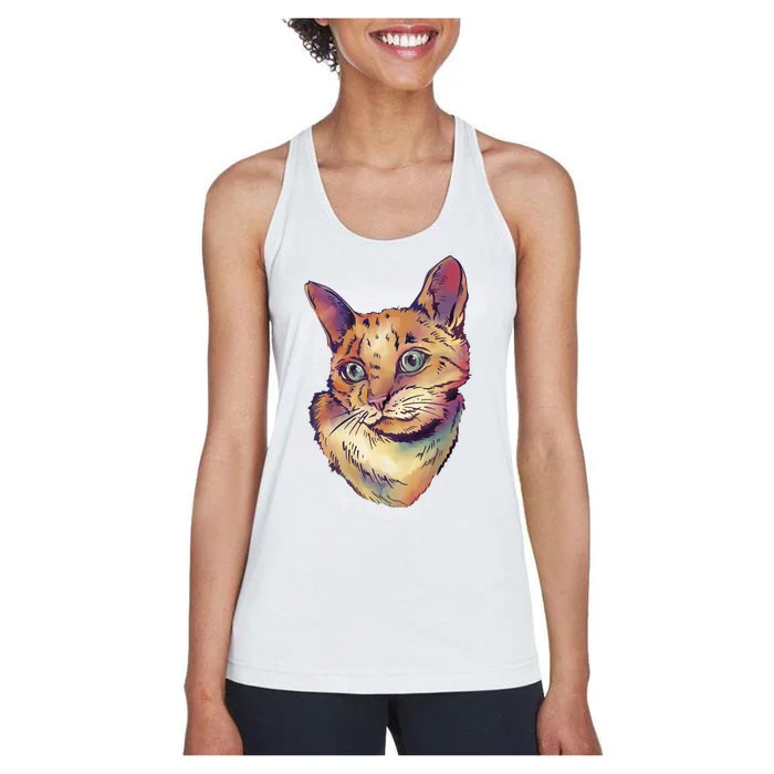 Watercolor Cute Cat Women's Racerback Tank