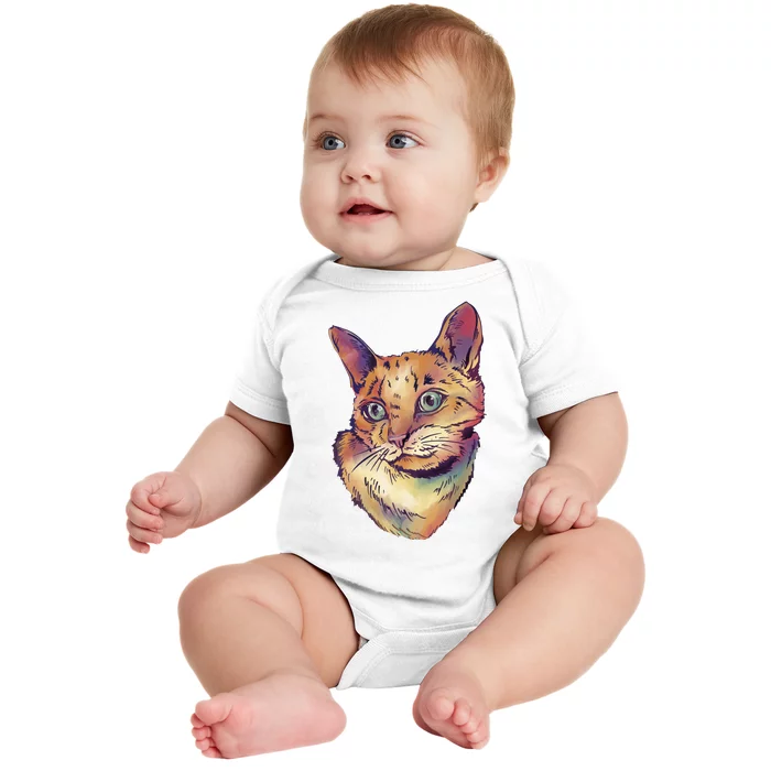 Watercolor Cute Cat Baby Bodysuit