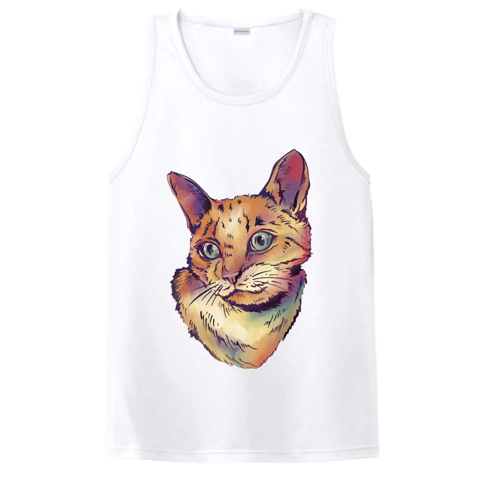 Watercolor Cute Cat Performance Tank