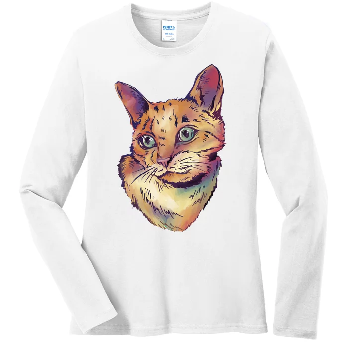 Watercolor Cute Cat Ladies Long Sleeve Shirt