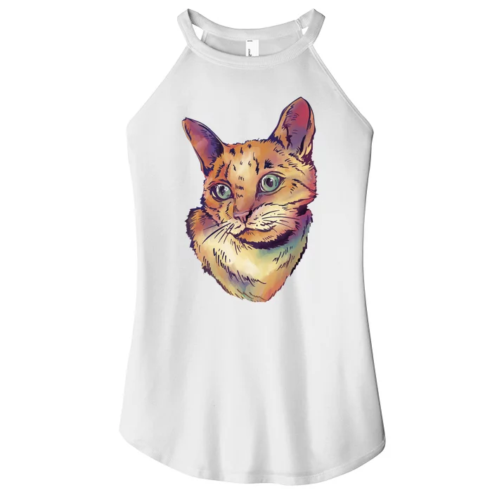 Watercolor Cute Cat Women’s Perfect Tri Rocker Tank