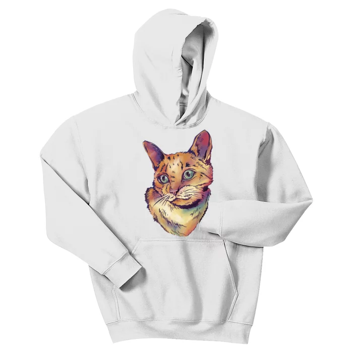 Watercolor Cute Cat Kids Hoodie