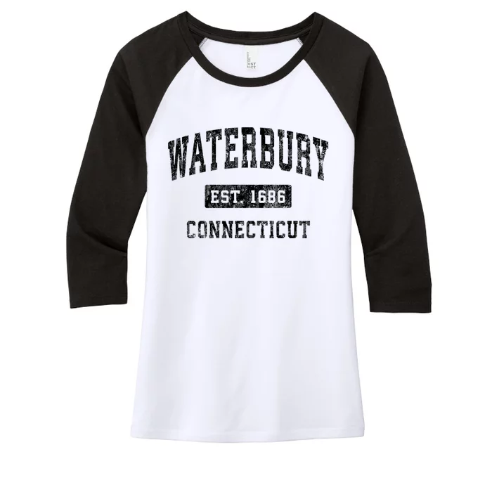 Waterbury Connecticut Ct Vintage Established Sports Design Women's Tri-Blend 3/4-Sleeve Raglan Shirt