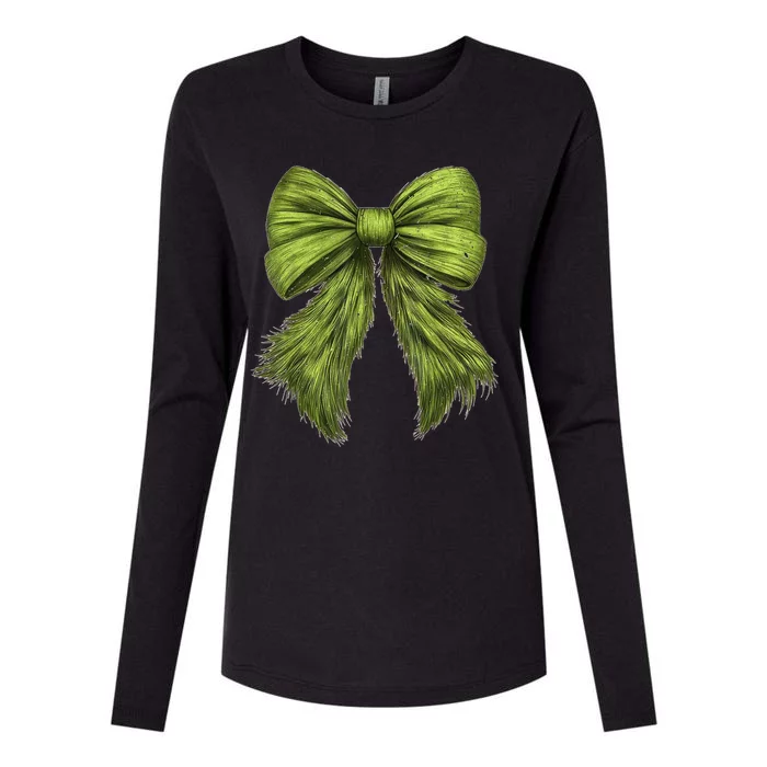 Women Cute Coquette Bow Green Christmas Xmas Gift Womens Cotton Relaxed Long Sleeve T-Shirt