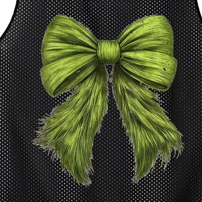 Women Cute Coquette Bow Green Christmas Xmas Gift Mesh Reversible Basketball Jersey Tank