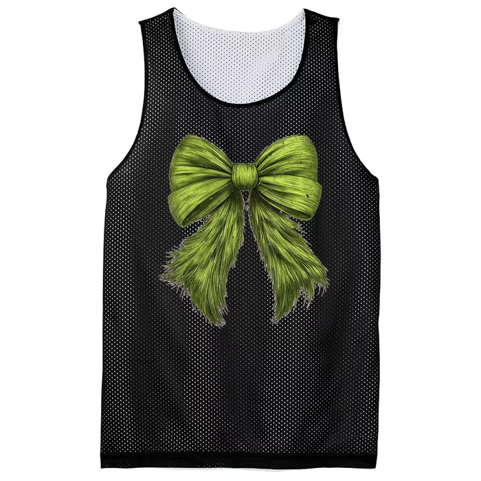 Women Cute Coquette Bow Green Christmas Xmas Gift Mesh Reversible Basketball Jersey Tank