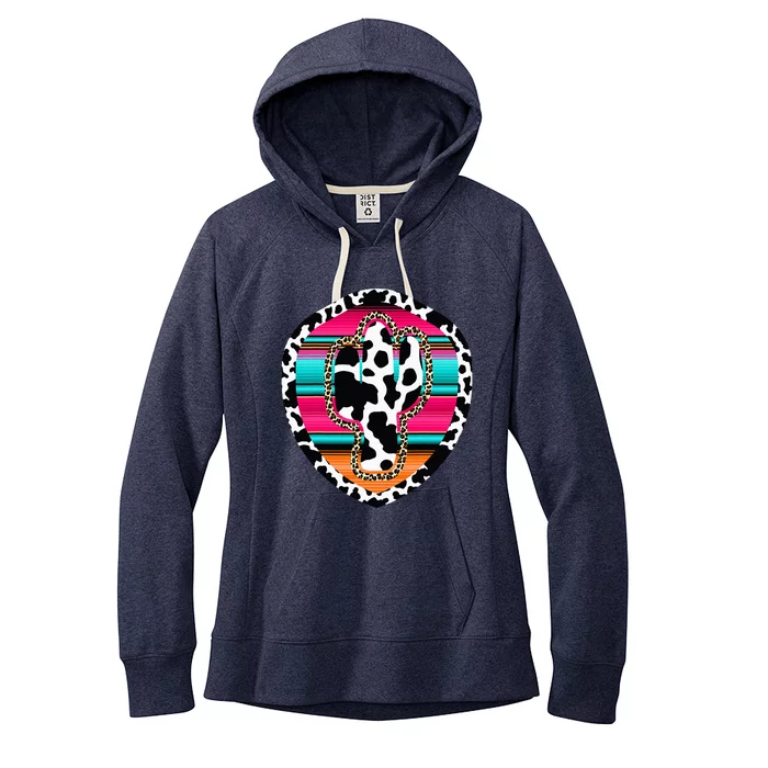 Western Cow Cactus Leopard Cheetha Serape Turquoise Pink Women's Fleece Hoodie