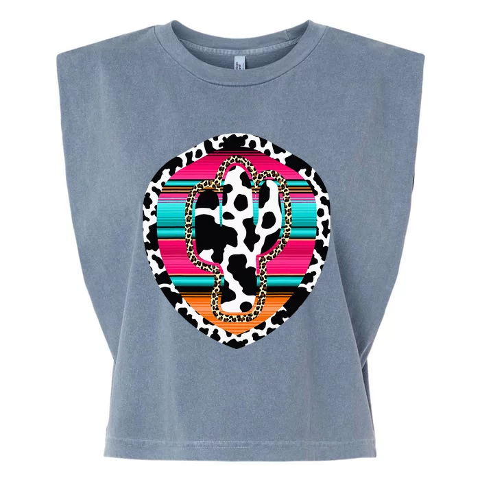 Western Cow Cactus Leopard Cheetha Serape Turquoise Pink Garment-Dyed Women's Muscle Tee