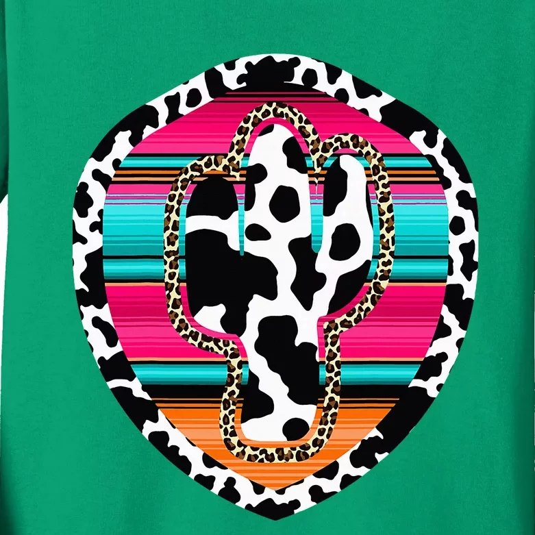 Western Cow Cactus Leopard Cheetha Serape Turquoise Pink Kids Long Sleeve Shirt