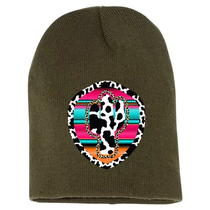 Western Cow Cactus Leopard Cheetha Serape Turquoise Pink Short Acrylic Beanie