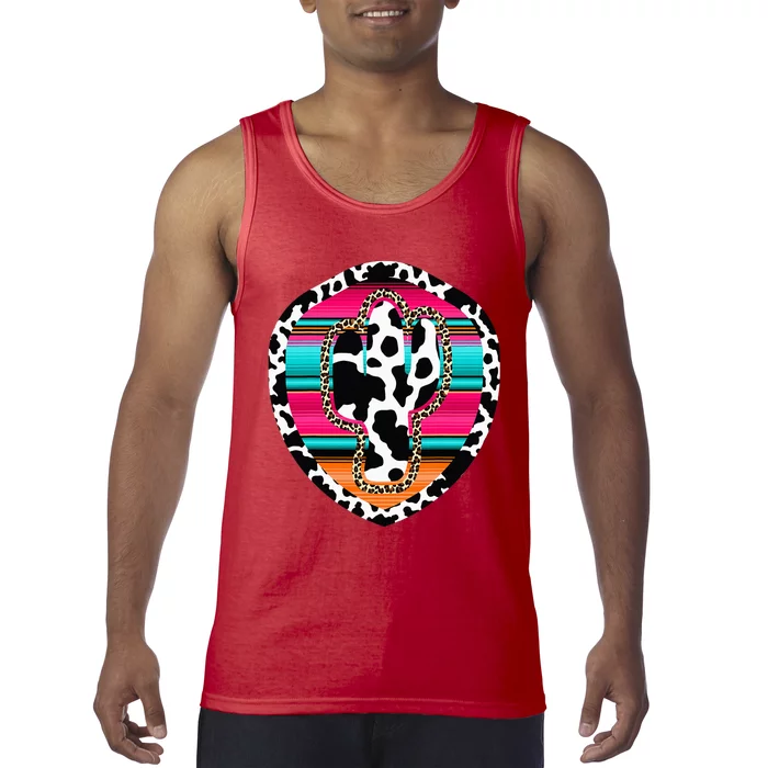 Western Cow Cactus Leopard Cheetha Serape Turquoise Pink Tank Top