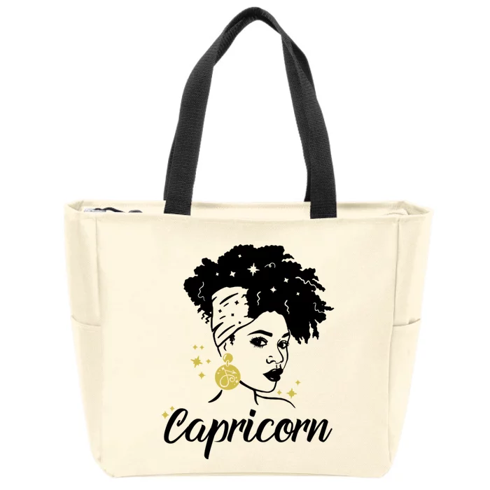 Wo Cute Capricorn Queen Zodiac Lover Messy Bun Gift Zip Tote Bag