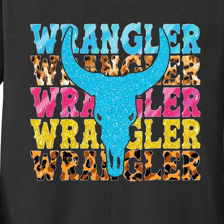 Wrangler Cowhide Cow Skull Cow Print Wrangler Kids Long Sleeve Shirt