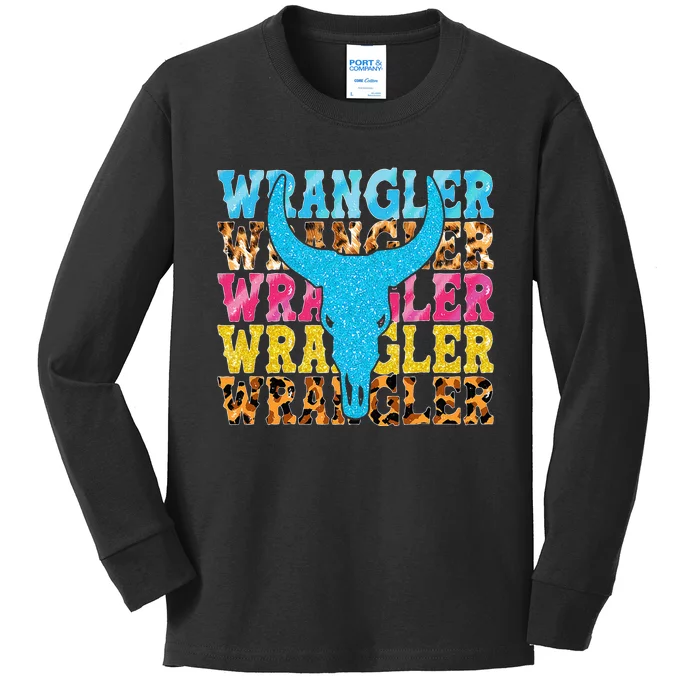 Wrangler Cowhide Cow Skull Cow Print Wrangler Kids Long Sleeve Shirt