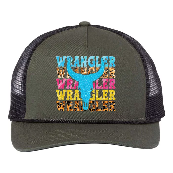 Wrangler Cowhide Cow Skull Cow Print Wrangler Retro Rope Trucker Hat Cap