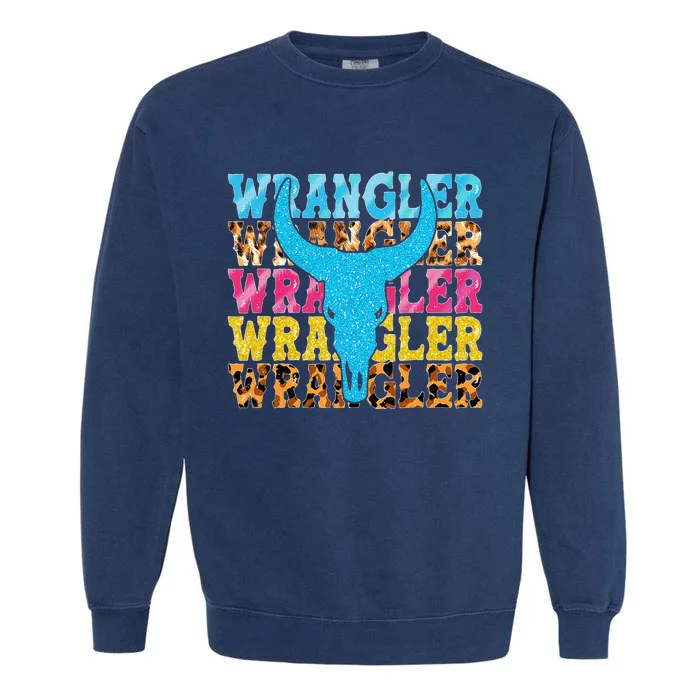 Wrangler Cowhide Cow Skull Cow Print Wrangler Garment-Dyed Sweatshirt