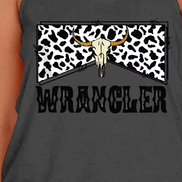 Wrangler Cowhide Cow Skull Cow Print Wrangler Tank Top Women's Knotted Racerback Tank