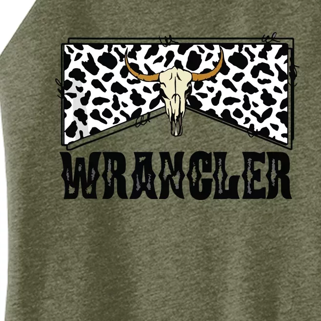 Wrangler Cowhide Cow Skull Cow Print Wrangler Tank Top Women’s Perfect Tri Rocker Tank