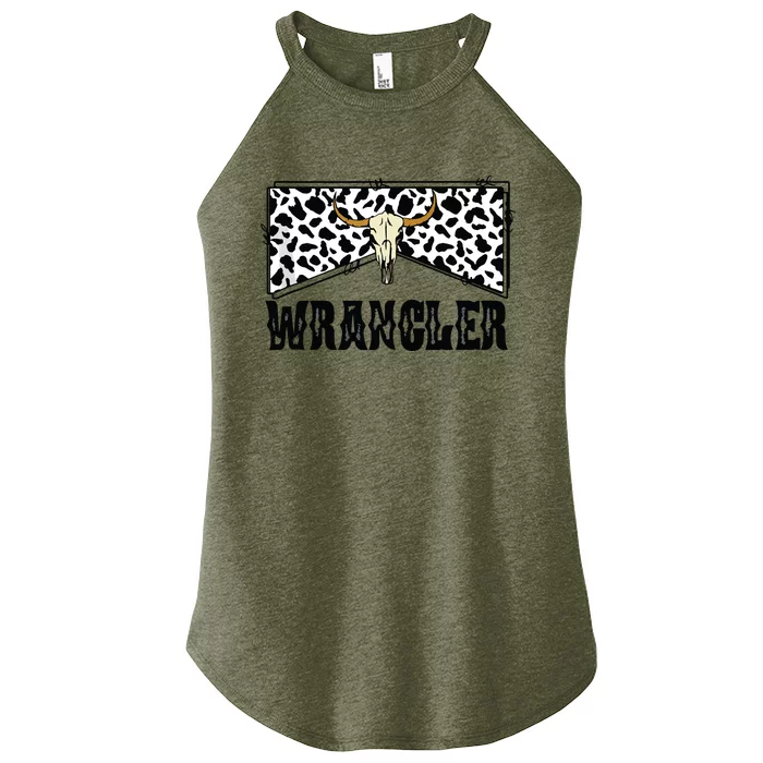 Wrangler Cowhide Cow Skull Cow Print Wrangler Tank Top Women’s Perfect Tri Rocker Tank