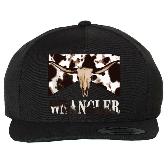 Wrangler Cowhide Cow Skull Cow Print Wrangler Wool Snapback Cap