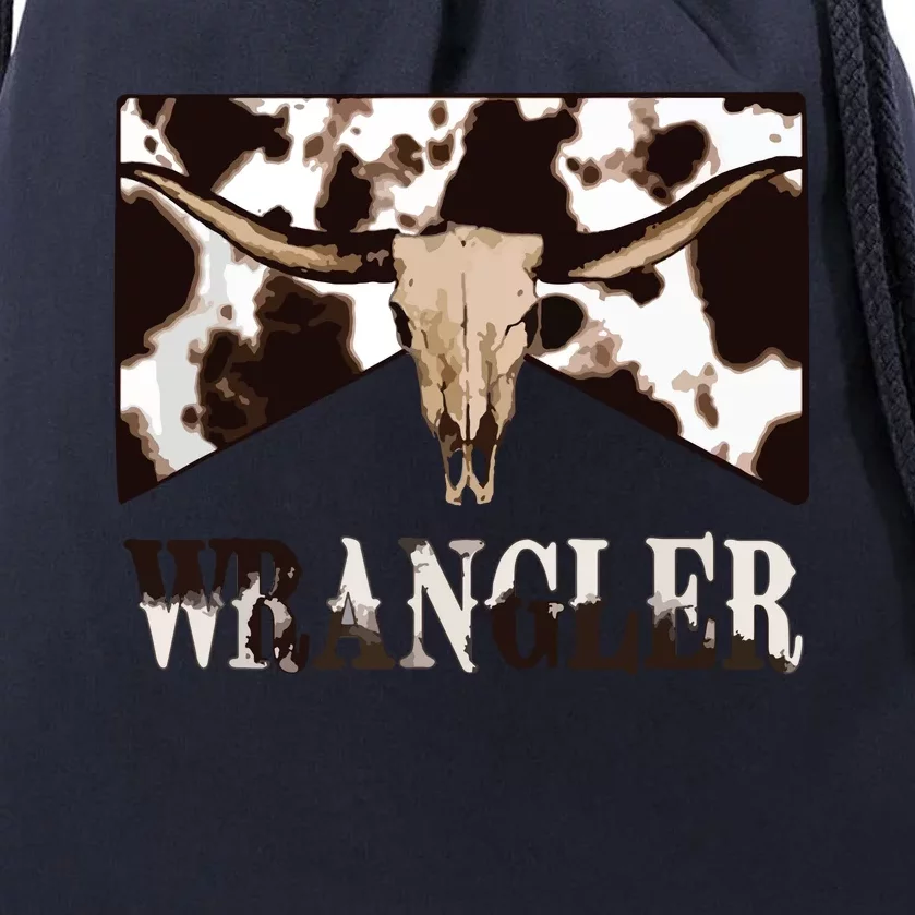 Wrangler Cowhide Cow Skull Cow Print Wrangler Drawstring Bag