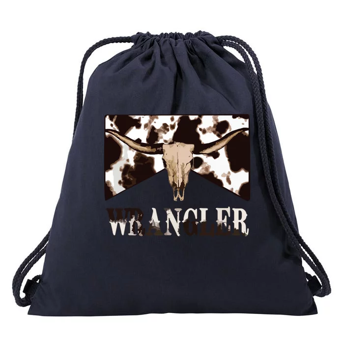 Wrangler Cowhide Cow Skull Cow Print Wrangler Drawstring Bag