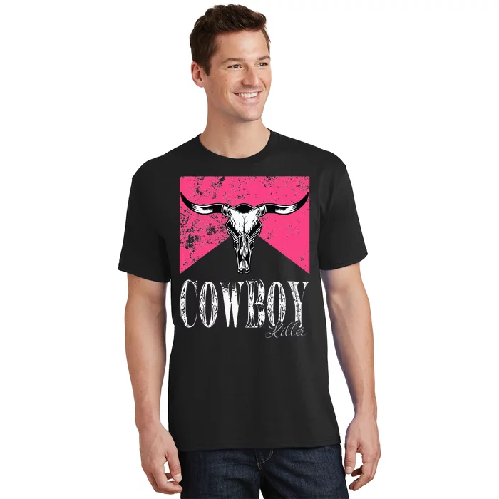 Western Cowgirl Cute Pink Cowboy Killers Bull Horn Skull T-Shirt