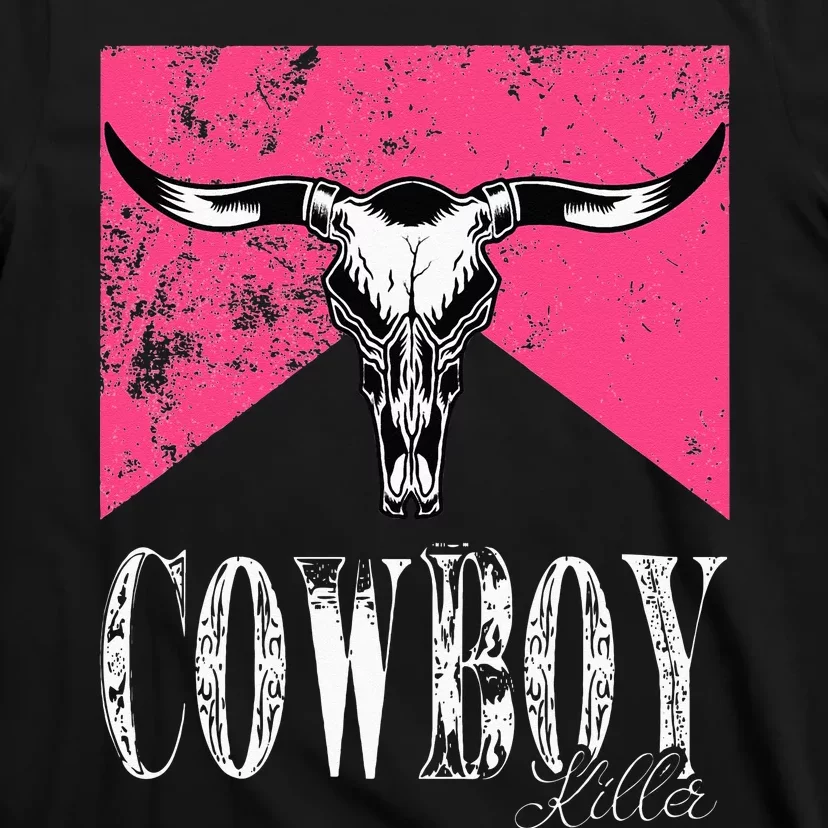 Western Cowgirl Cute Pink Cowboy Killers Bull Horn Skull T-Shirt