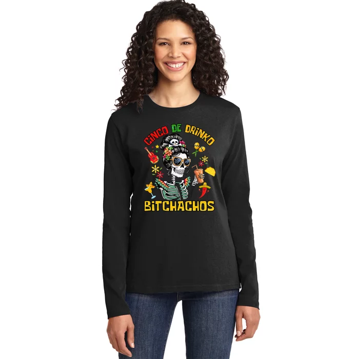 Women Cinco De Drinko Bitchachos Cinco De Mayo Drinking Ladies Long Sleeve Shirt