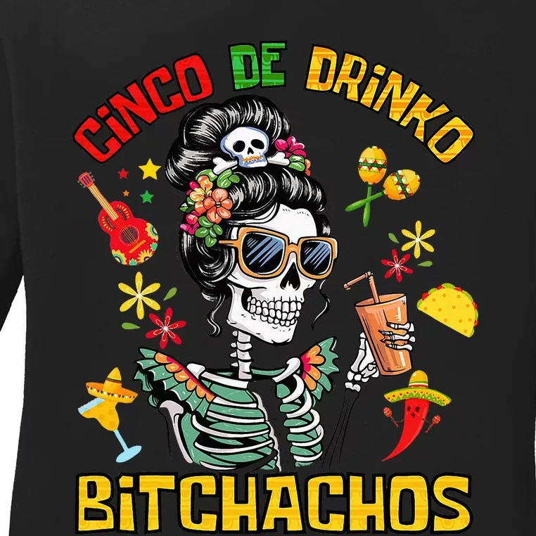 Women Cinco De Drinko Bitchachos Cinco De Mayo Drinking Ladies Long Sleeve Shirt