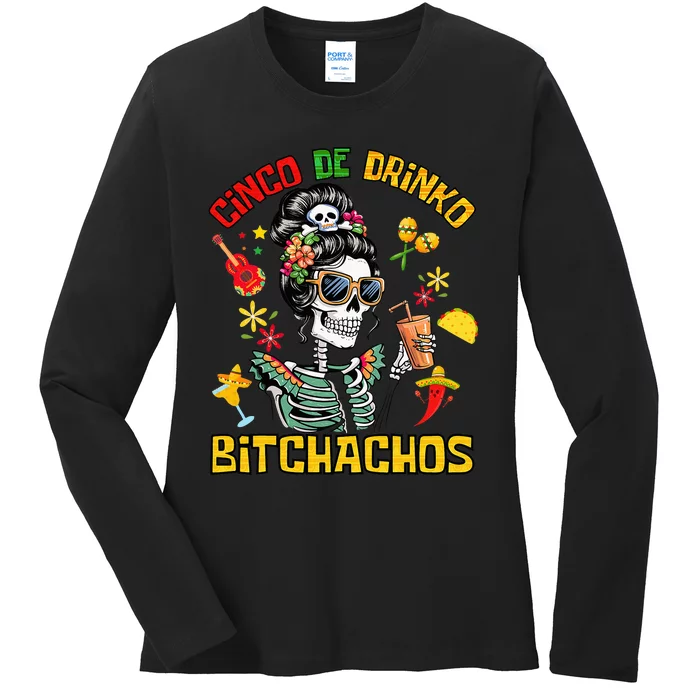 Women Cinco De Drinko Bitchachos Cinco De Mayo Drinking Ladies Long Sleeve Shirt