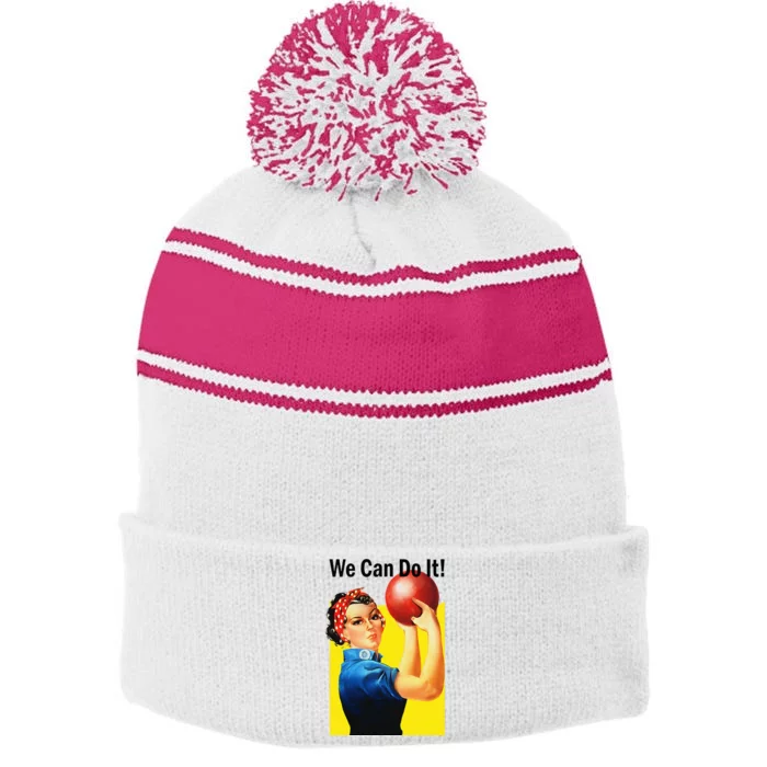 We Can Do It Rosie The Bowler Women Feminist Stripe Pom Pom Beanie