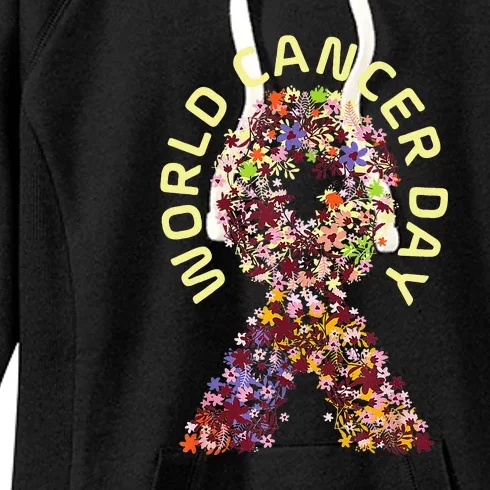 World Cancer Day Awareness Saying Floral Ribbon Women's Fleece Hoodie