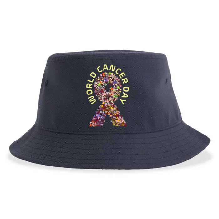 World Cancer Day Awareness Saying Floral Ribbon Sustainable Bucket Hat