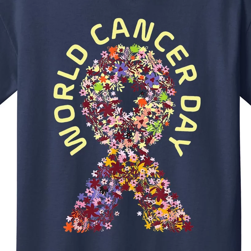 World Cancer Day Awareness Saying Floral Ribbon Kids T-Shirt