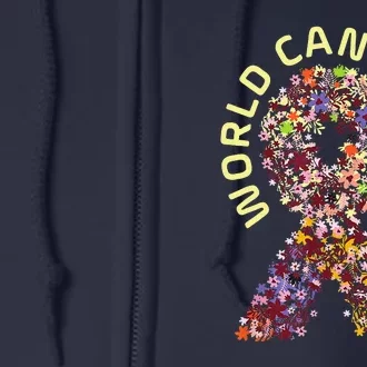 World Cancer Day Awareness Saying Floral Ribbon Full Zip Hoodie