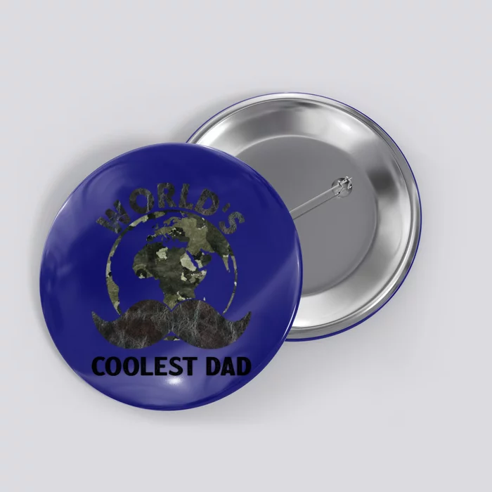 Worlds Coolest Dad Moustache Fathers Day Papa Daddy Cute Gift Button