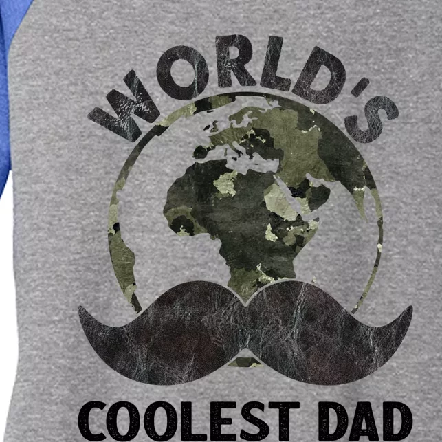 Worlds Coolest Dad Moustache Fathers Day Papa Daddy Cute Gift Women's Tri-Blend 3/4-Sleeve Raglan Shirt