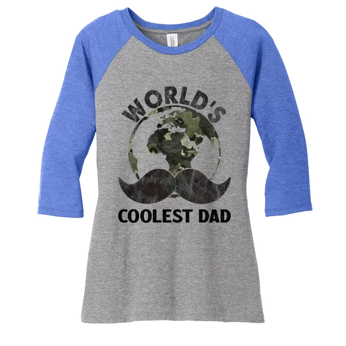 Worlds Coolest Dad Moustache Fathers Day Papa Daddy Cute Gift Women's Tri-Blend 3/4-Sleeve Raglan Shirt