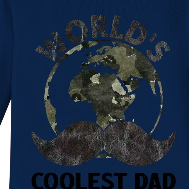 Worlds Coolest Dad Moustache Fathers Day Papa Daddy Cute Gift Baby Long Sleeve Bodysuit