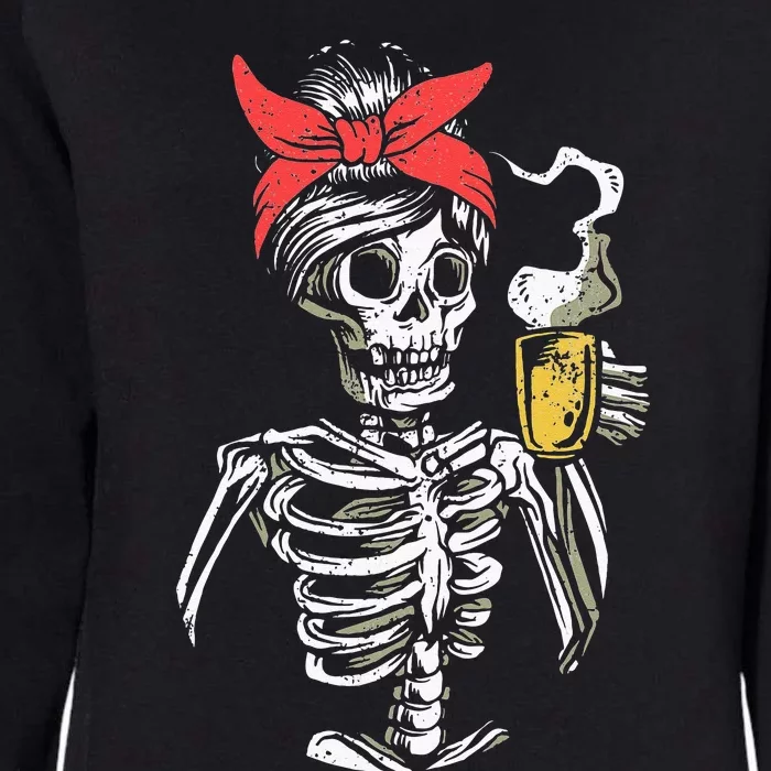 Women Coffee Drinking Skeleton Lazy Halloween Costume Scary Womens California Wash Sweatshirt