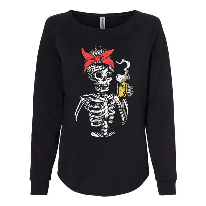 Women Coffee Drinking Skeleton Lazy Halloween Costume Scary Womens California Wash Sweatshirt